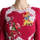 Dolce & Gabbana Red Floral Embroidered Sheath Midi Dress