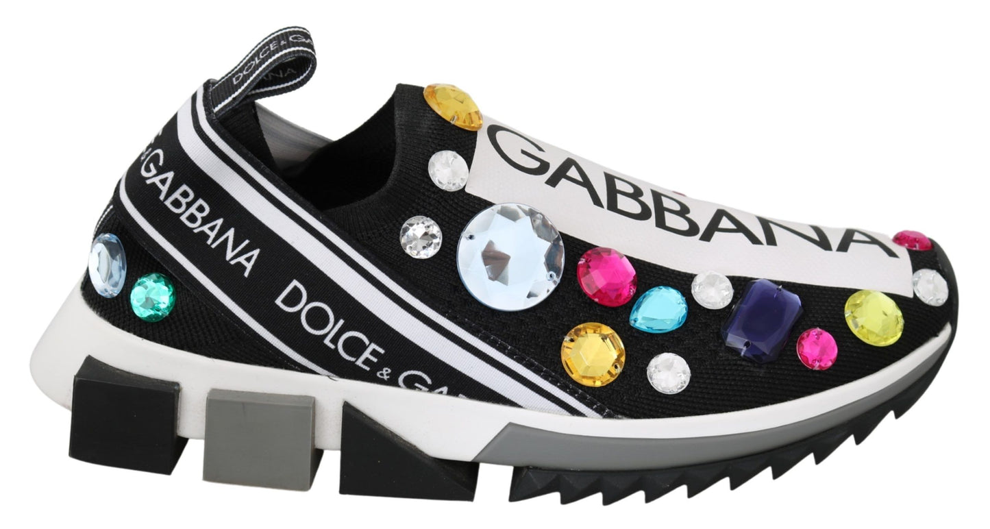 Dolce &amp; Gabbana 블랙 멀티컬러 크리스탈 스니커즈 슈즈