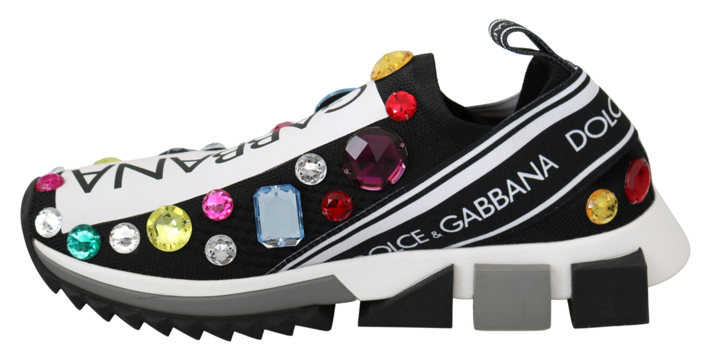 Dolce &amp; Gabbana 블랙 멀티컬러 크리스탈 스니커즈 슈즈