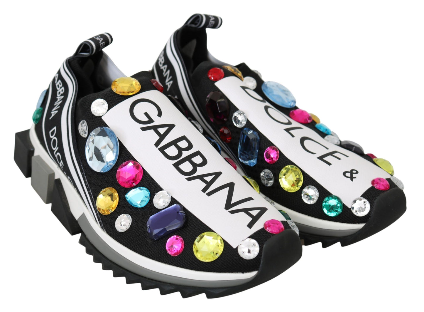 Dolce &amp; Gabbana 블랙 멀티컬러 크리스탈 스니커즈 슈즈