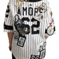 Dolce & Gabbana White and black Blouse Cotton Crystal Charms Amore Shirt