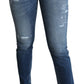 Dolce & Gabbana Blue Crystal Embellished Slim Fit Pants Jeans