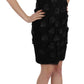 John Richmond Black Silk Leather Flowers Sheath Dress