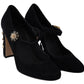 Dolce & Gabbana Black Suede Crystal Heels Mary Jane Shoes