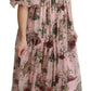 Dolce & Gabbana Pink Bengal Cat Print A-line Maxi Silk  Dress