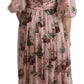 Dolce & Gabbana Pink Bengal Cat Print A-line Maxi Silk  Dress