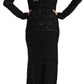 John Richmond Black Silk Full Length Sequined Gown Dress