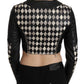 John Richmond Black White Leather Short Cropped Biker Jacket Coat