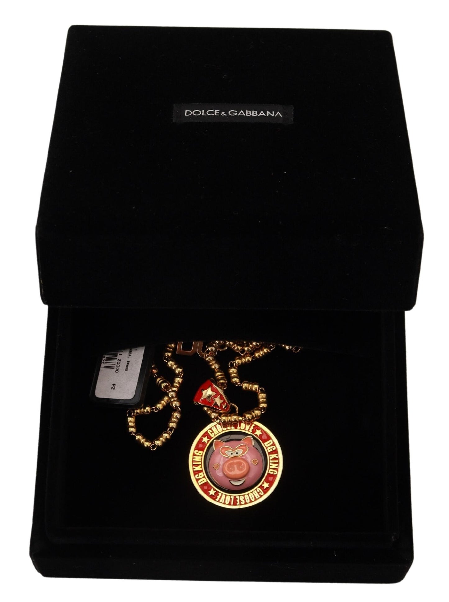 Dolce & Gabbana Gold Brass Chain SUPER PIG Pendant Logo Necklace