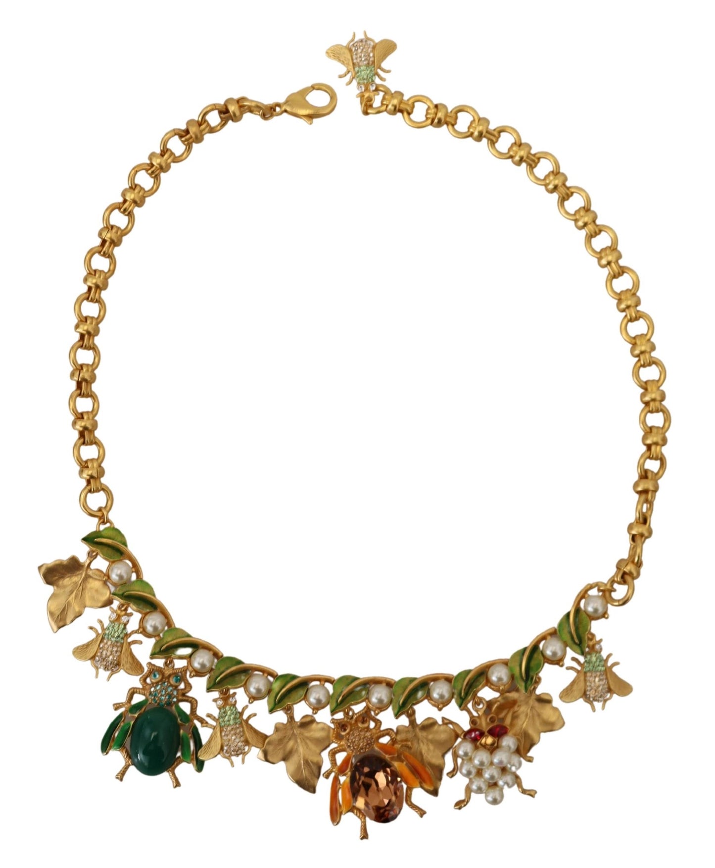 Dolce & Gabbana Gold Crystal Bug Charm Pendant Statement Necklace