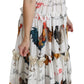 Dolce & Gabbana White Rooster Sheath Midi Cotton Dress