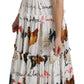 Dolce & Gabbana White Rooster Sheath Midi Cotton Dress