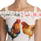 Dolce & Gabbana White Rooster Sheath Midi Cotton Dress