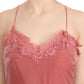 PINKO Pink Lace Spaghetti Strap Side Slit Shift Midi Dress