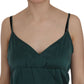 PINK MEMORIES Silk Green Spaghetti Strap Shift Mini Dress