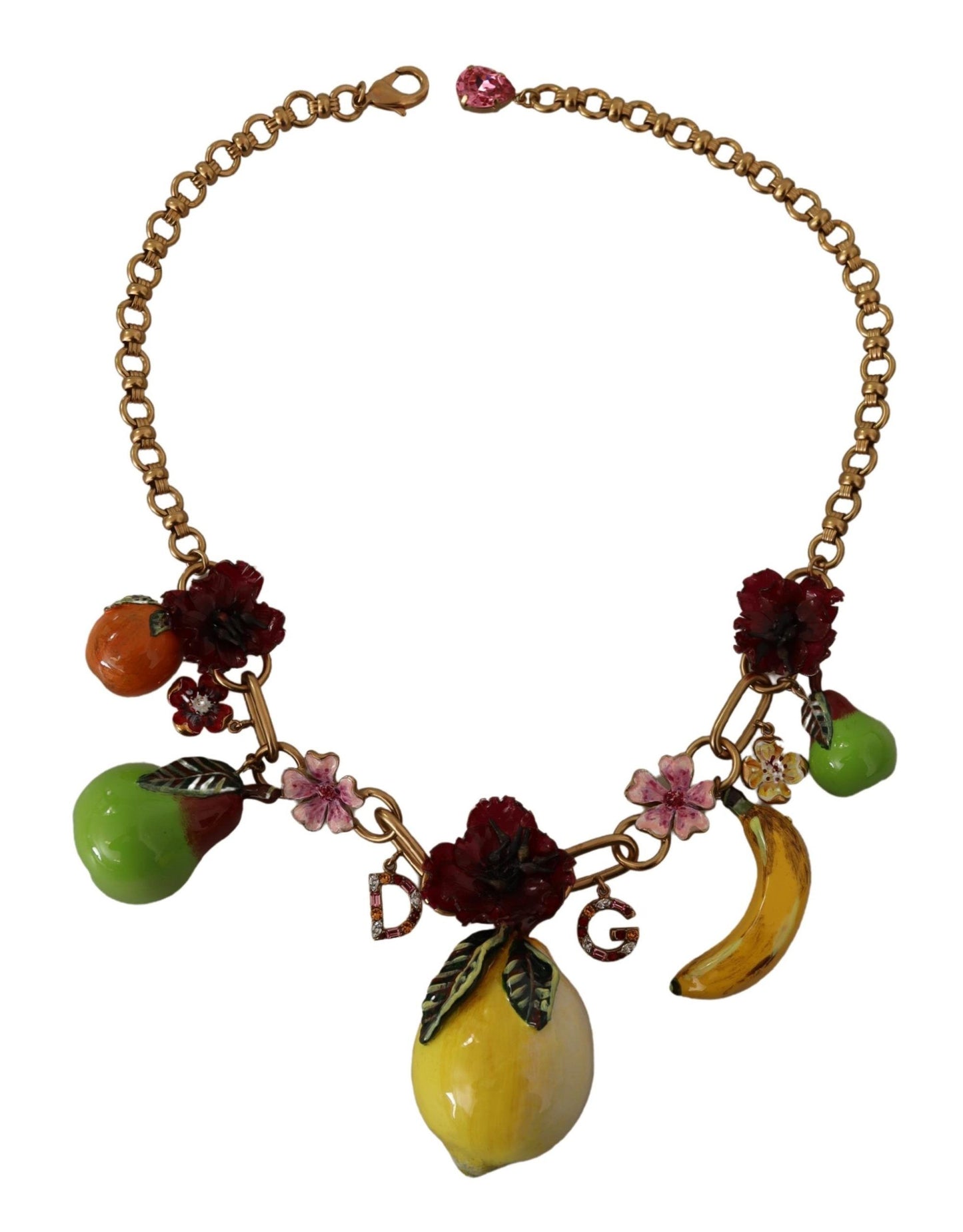 Dolce & Gabbana Gold Brass Sicily Fruits Roses Statement Necklace