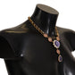 Dolce & Gabbana Gold Brass Crystal Purple Pink Pearl Pendants Necklace