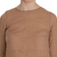 PINK MEMORIES Brown 3/4 Sleeve Crewneck Shift Mini Dress