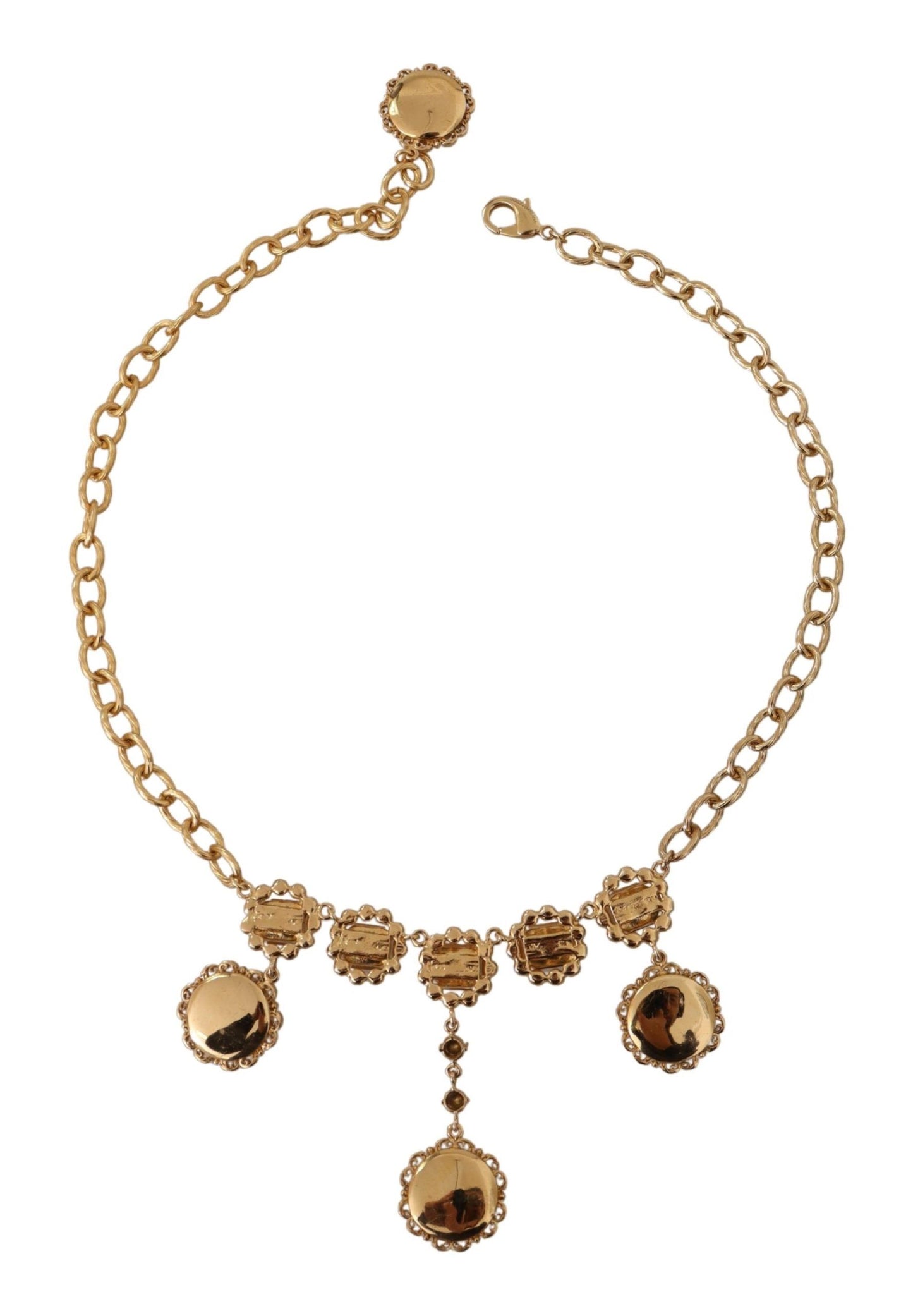 Dolce & Gabbana Gold Clock Statement Crystal Chain Necklace