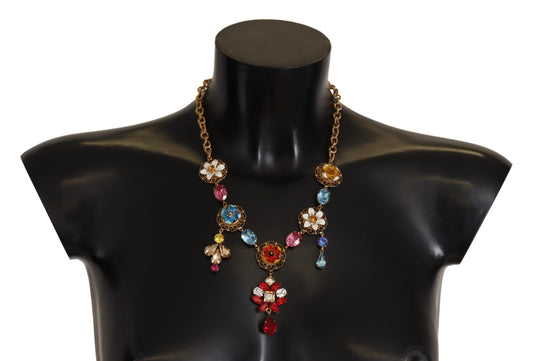 Dolce & Gabbana Gold Brass Floral Sicily Charms Statement Necklace