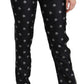 Dolce & Gabbana Black Printed Mid Waist Skinny Silk Pants