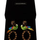 Dolce & Gabbana Gold Brass Wood Parrot Hoop Clip-on Jewelry Dangling Earrings