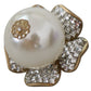 Dolce & Gabbana Gold Tone Maxi Faux Pearl Floral Clip-on Jewelry Earrings