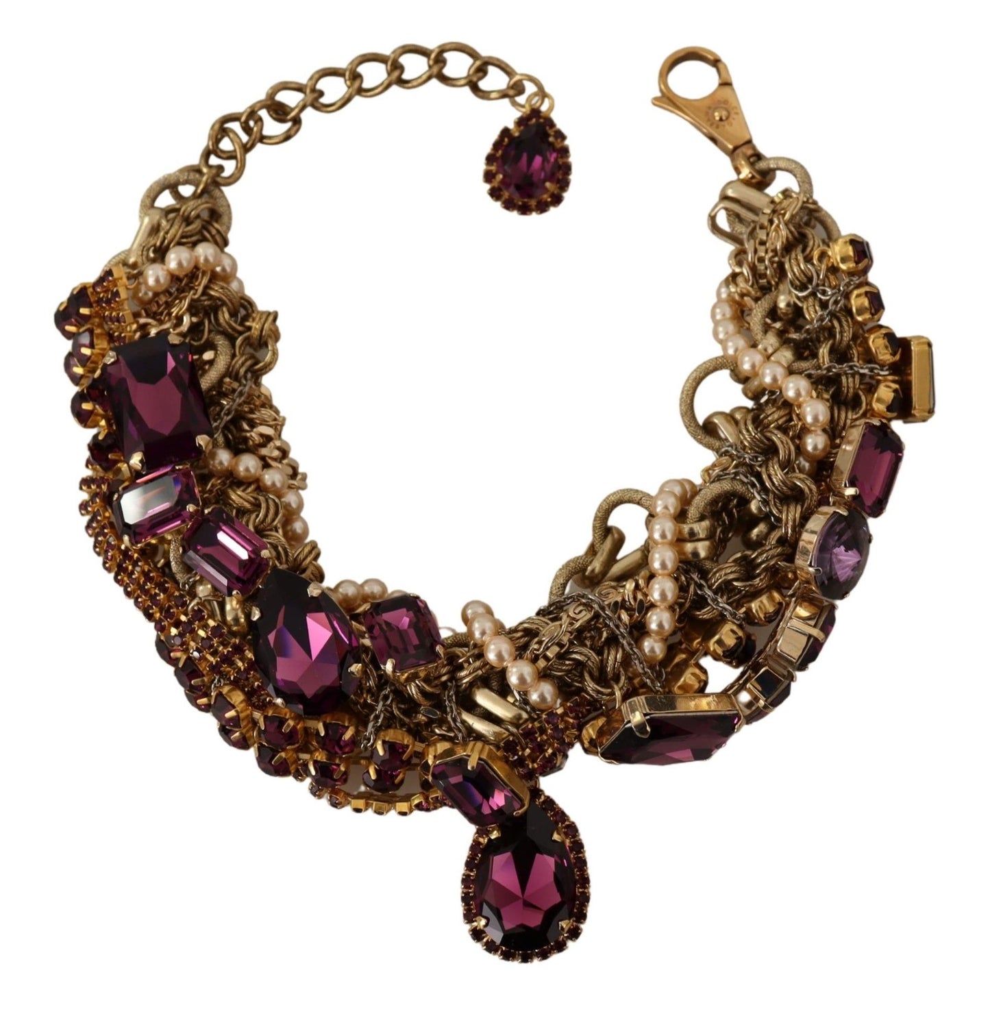 Dolce & Gabbana Gold Brass Sicily Purple Crystal Necklace