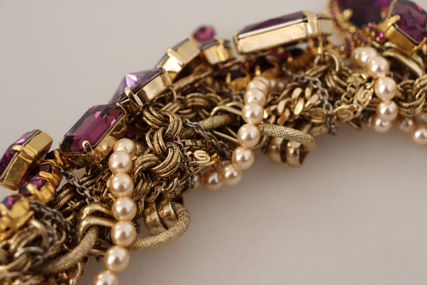 Dolce & Gabbana Gold Brass Sicily Purple Crystal Necklace