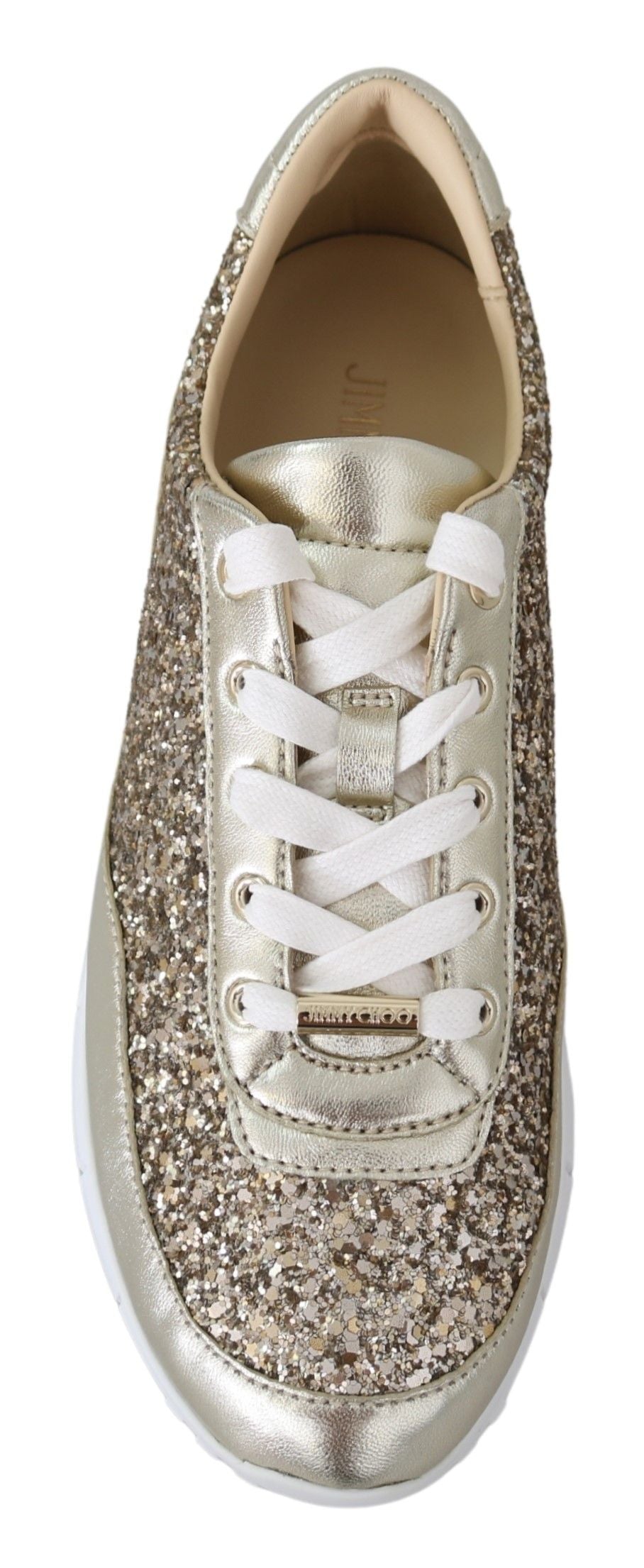 Jimmy Choo Monza 앤티크 골드 레더 스니커즈