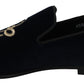 Dolce & Gabbana Blue Velvet Gold Logo Slipper Loafers Shoes