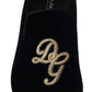 Dolce & Gabbana Blue Velvet Gold Logo Slipper Loafers Shoes