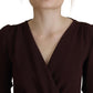 Dolce & Gabbana Brown Wrap Long Sleeve Midi Stretch Dress