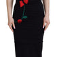Dolce & Gabbana Black Sheath Bodycon Stretch Roses Dress