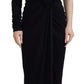 Dolce & Gabbana Black Wrap Sheath Long Gown Wool Dress