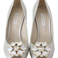 Dolce & Gabbana White Crystals Peep Toe Heels Satin Pumps Shoes