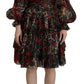 Dolce & Gabbana Brown Leopard Roses Silk Ruffled Gown Dress