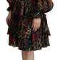 Dolce & Gabbana Brown Leopard Roses Silk Ruffled Gown Dress