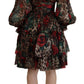 Dolce & Gabbana Brown Leopard Roses Silk Ruffled Gown Dress