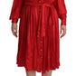 Dolce & Gabbana Red Button Down Belted Midi Satin Silk Dress