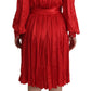 Dolce & Gabbana Red Button Down Belted Midi Satin Silk Dress