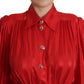 Dolce & Gabbana Red Button Down Belted Midi Satin Silk Dress