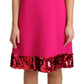 Dolce & Gabbana Fuchsia Wool Sequin Shift Sleeveless Dress