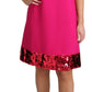 Dolce & Gabbana Fuchsia Wool Sequin Shift Sleeveless Dress