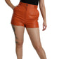 Dolce & Gabbana Orange Leather High Waist Hot Pants Shorts