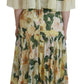 Dolce & Gabbana Yellow Floral Print Pleated Maxi Silk Dress