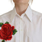 Dolce & Gabbana White Cotton Flower Embroidery Shirt Top