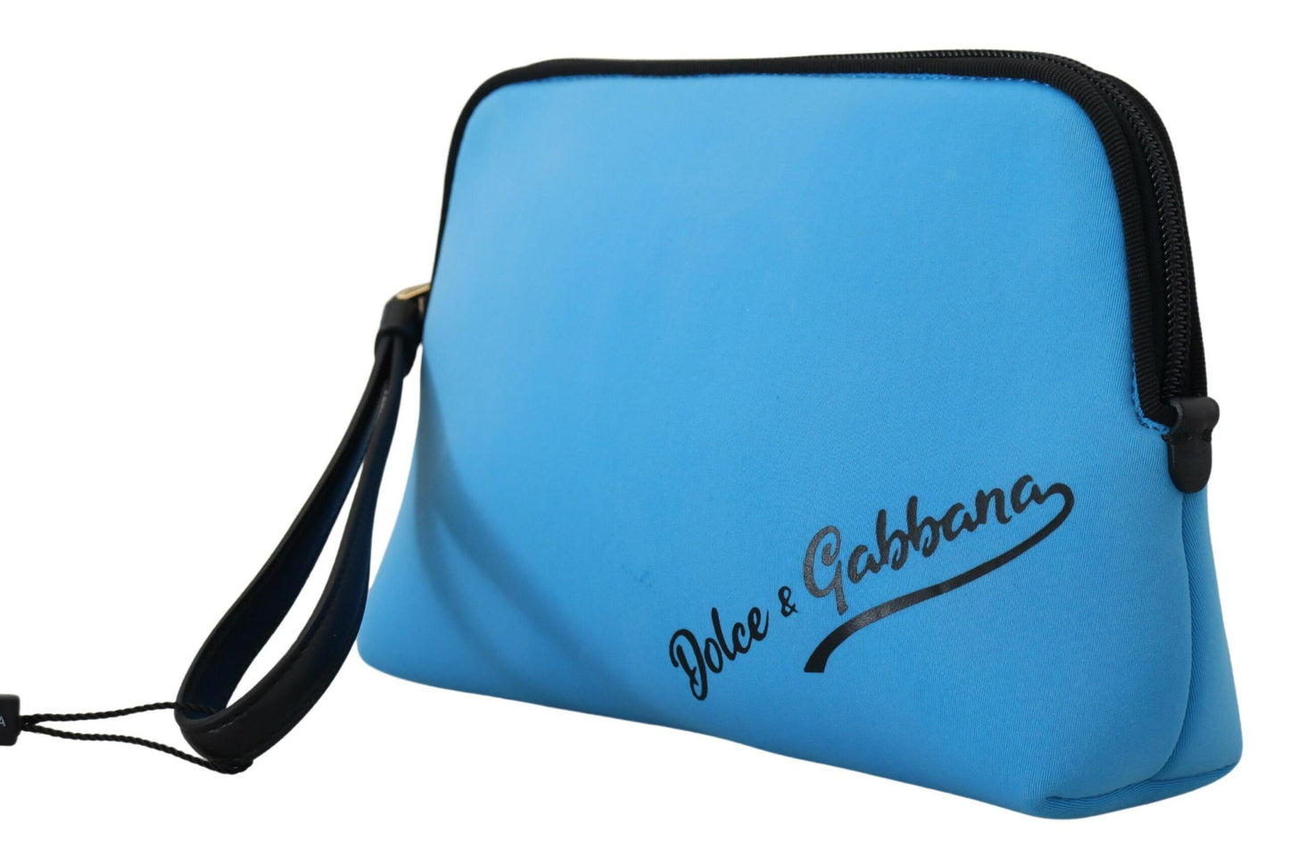 Dolce & Gabbana Blue Logo Print Hand Pouch Leopard Print Toiletry Bag