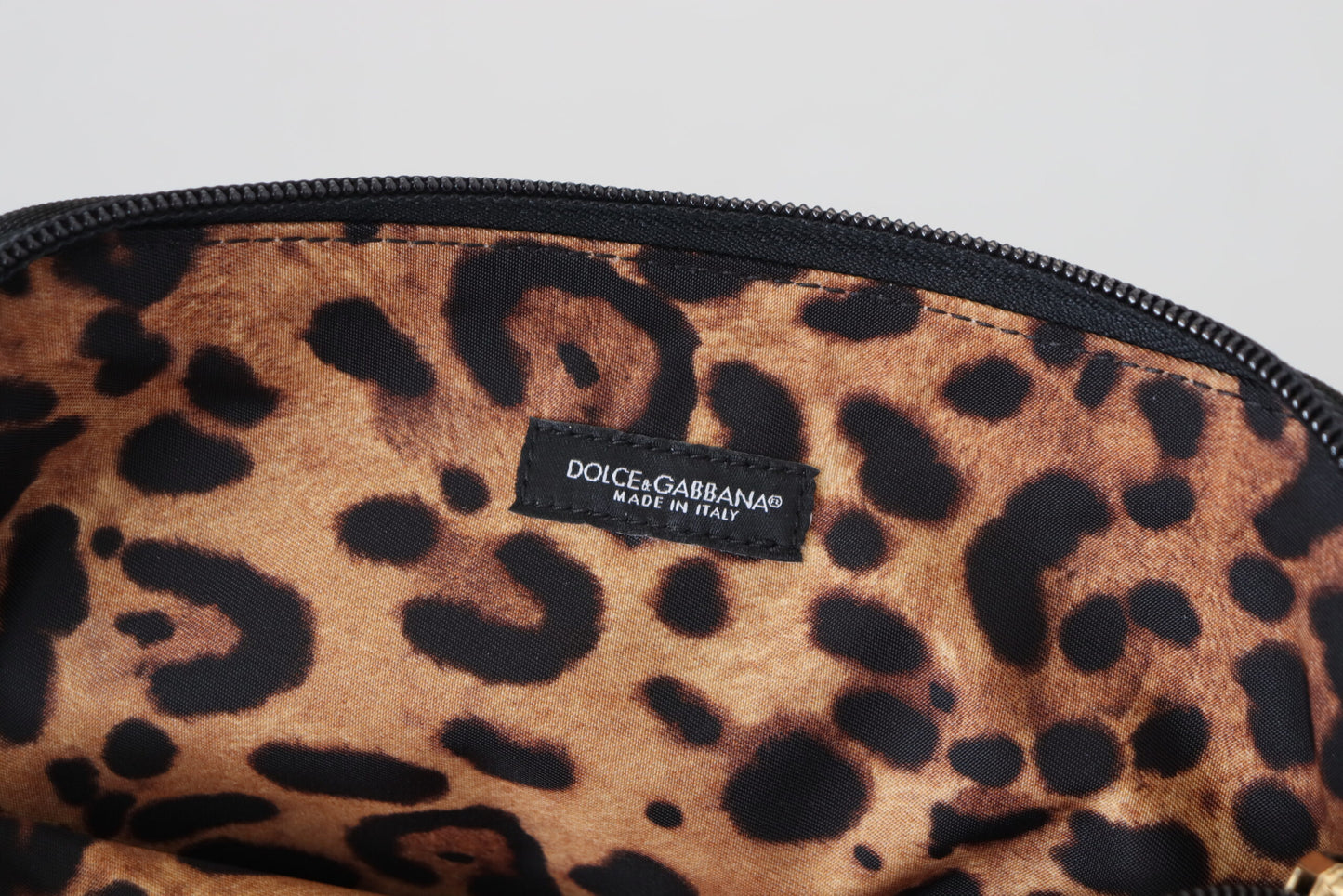 Dolce & Gabbana Blue Logo Print Hand Pouch Leopard Print Toiletry Bag