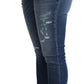 Dolce & Gabbana Blue Embellished Skinny Trouser Cotton Jeans